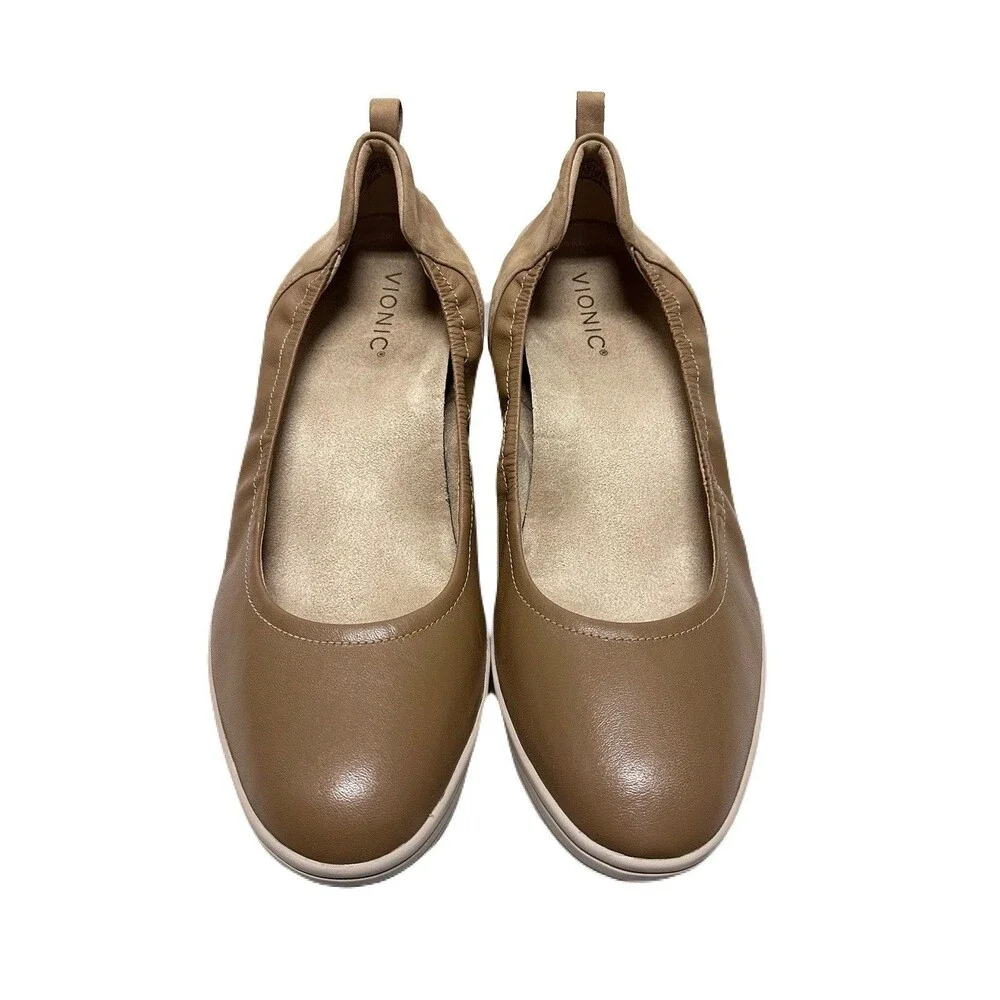 NEW Vionic Jacey Womens Size 11 WIDE Toffee Leather Arch Support Wedge Pump